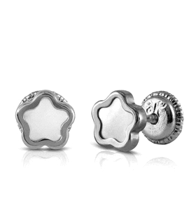 PENDIENTE FLOR NACAR ORO BLANCO 18 KTES.