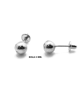 PENDIENTE BOLA ORO BLANCO 1ª LEY 6 MM