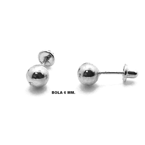 PENDIENTE BOLA ORO BLANCO 1ª LEY 6 MM