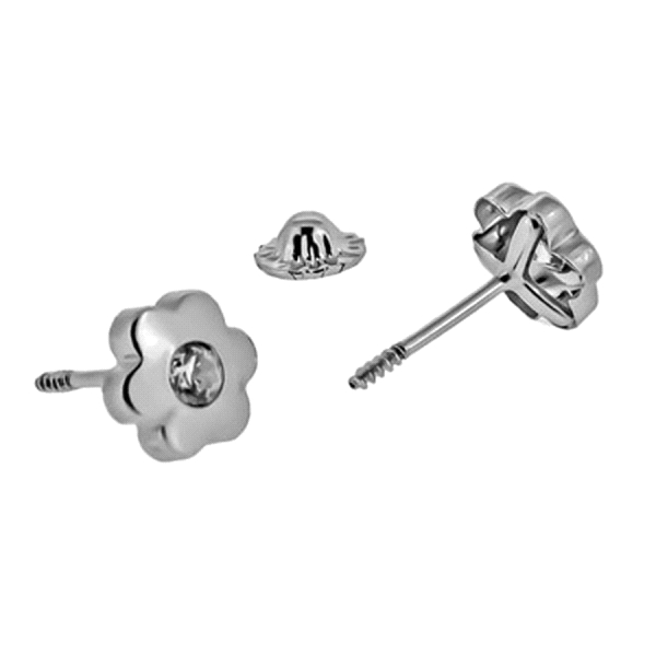 PENDIENTE FLOR ORO BLANCO 1ª LEY 7.5 MM