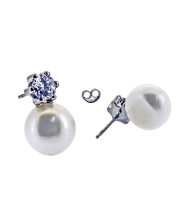 PENDIENTE PERLA PRESION ORO BLANCO 1ªLEY