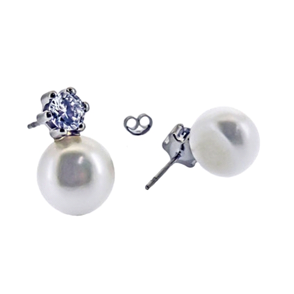 PENDIENTE PERLA PRESION ORO BLANCO 1ªLEY