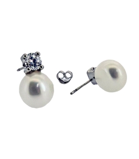 PENDIENTE PERLA PRESION ORO BLANCO 1ªLEY