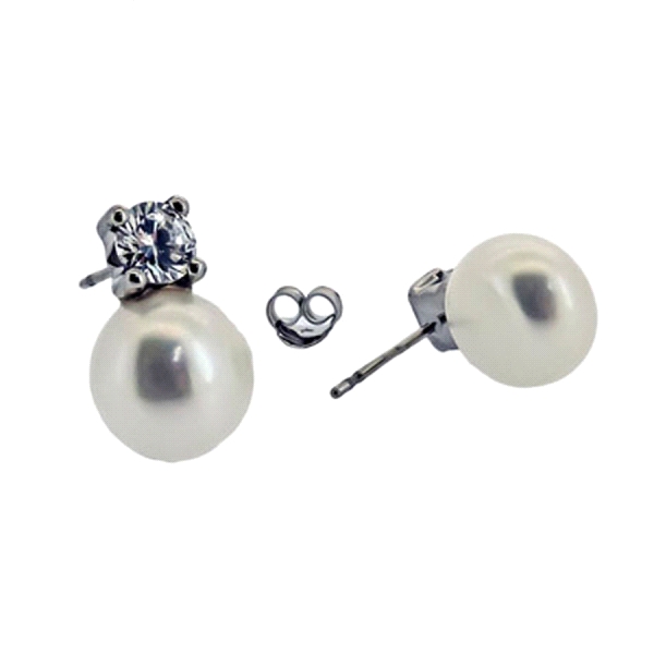 PENDIENTE PERLA PRESION ORO BLANCO 1ªLEY