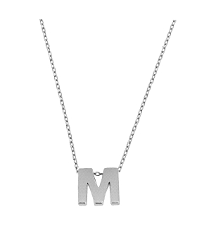 COLLAR MUJER LETRA  M  ORO BLANCO 18 K