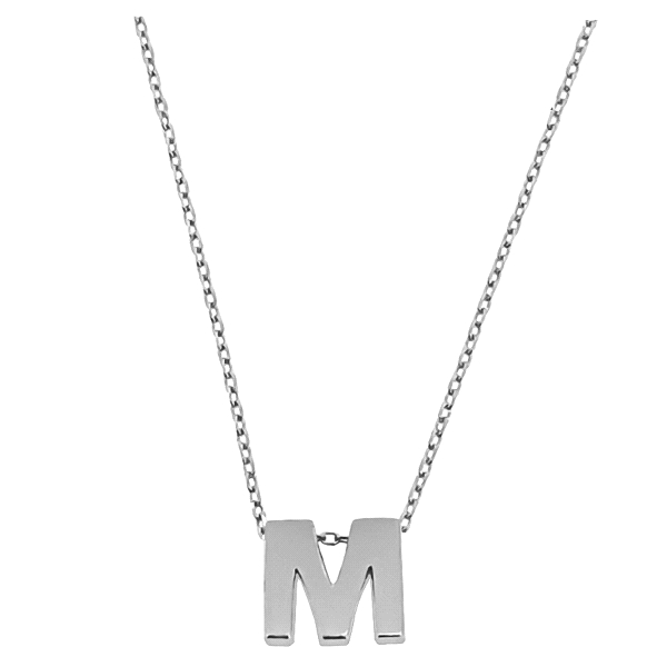 COLLAR MUJER LETRA  M  ORO BLANCO 18 K