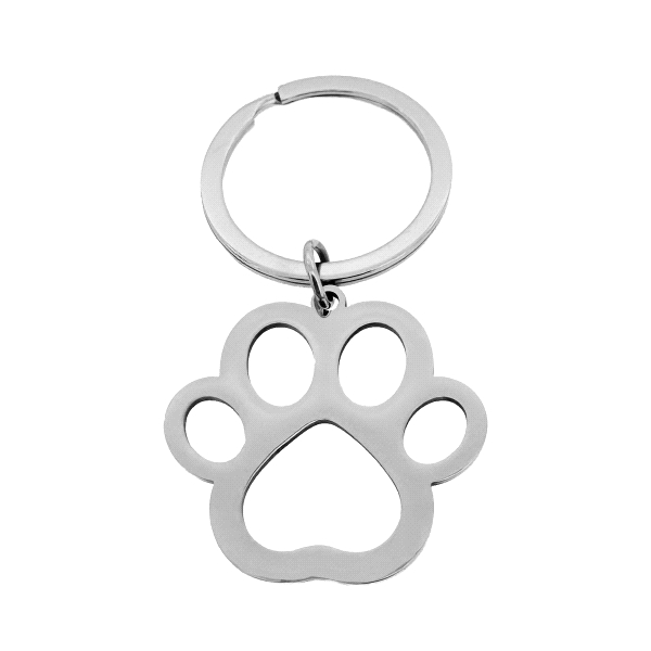 LLAVERO  HUELLA PERRO ACERO 30 X 34 MM.