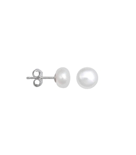 PENDIENTE PERLA BOTON PLATA 1ª LEY 6 MM                                                             