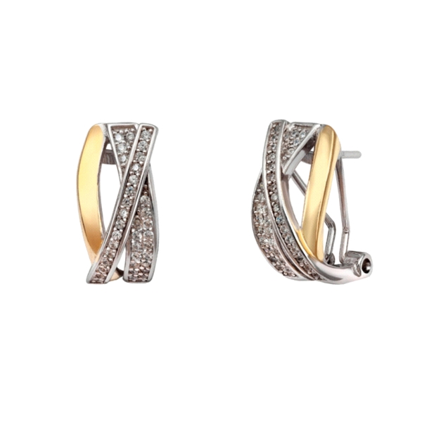 PENDIENTES OMEGA BICOLOR PLATA 1ª LEY 16                                                            