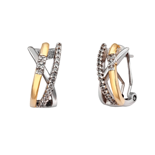 PENDIENTES OMEGA BICOLOR PLATA 1ª LEY 17                                                            