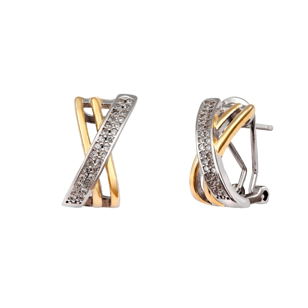 PENDIENTES OMEGA BICOLOR PLATA 1ª LEY 15                                                            