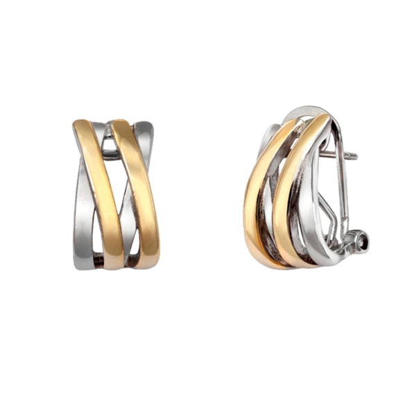 PENDIENTES OMEGA BICOLOR PLATA 1ª LEY 15                                                            