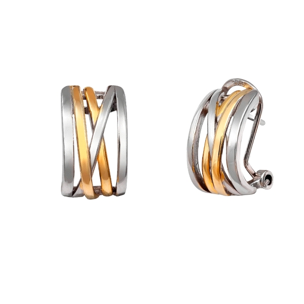PENDIENTES OMEGA BICOLOR PLATA 1ª LEY 15                                                            