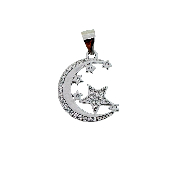 COLGANTE LUNA PLATA 1ª LEY 16 X 14 MM.
