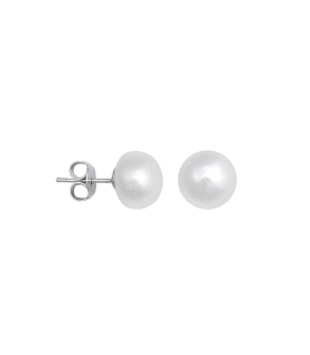 PENDIENTE PERLA BOTON PLATA 1ª LEY 8 MM                                                             