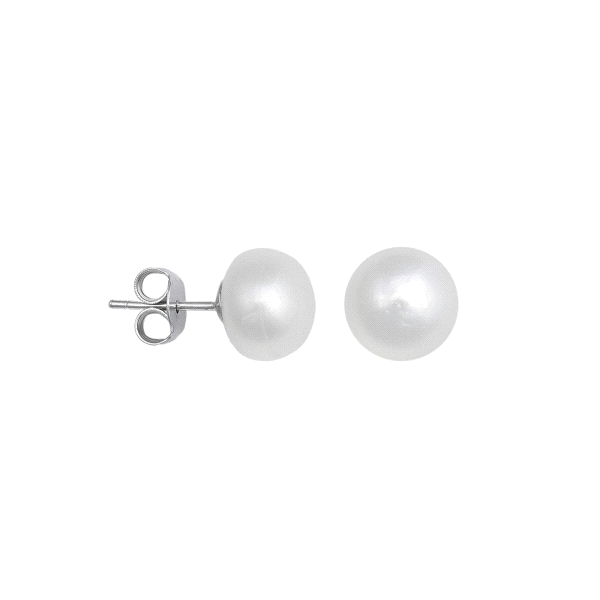 PENDIENTE PERLA BOTON PLATA 1ª LEY 8 MM                                                             