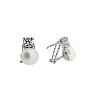 PENDIENTE PERLA OMEGA ORO BLANCO 1ª LEY