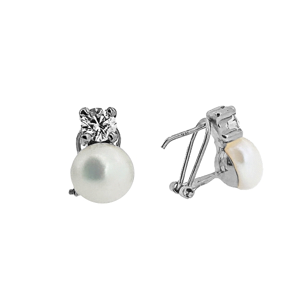 PENDIENTE PERLA OMEGA ORO BLANCO 1ª LEY