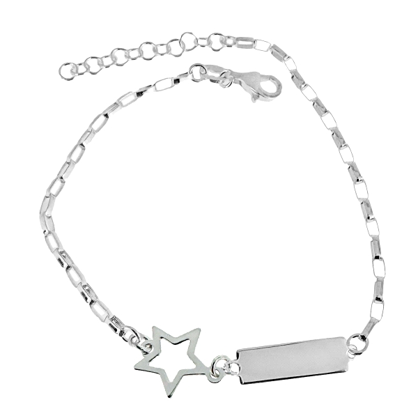 PULSERA ESTRELLA + PLACA BRILLO PLATA 1ª                                                            