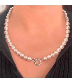 COLLAR PERLAS SHELL 8 MM PLATA 1ª LEY 50                                                            