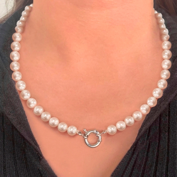 COLLAR PERLAS SHELL 8 MM PLATA 1ª LEY 50                                                            