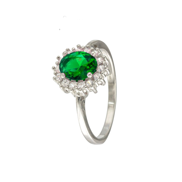 ANILLO CLASICO ESMERALDA PLATA 1ª LEY 12