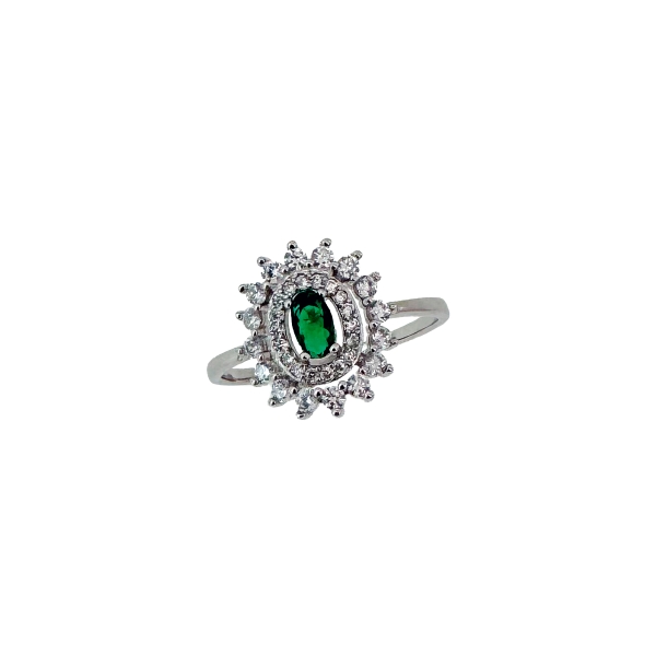 ANILLO CLÁSICO PLATA 1ª LEY ESMERALDA 13.50 X 12.50 MM.