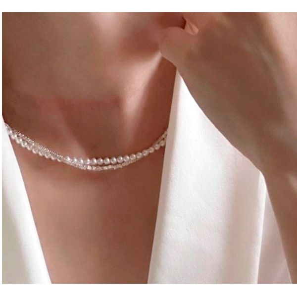 COLLAR PERLAS PLATA 1ª LEY 36 + 7 CM.                                                               
