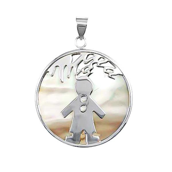 COLGANTE NIÑO MAMA PLATA 1ª LEY 30 MM.