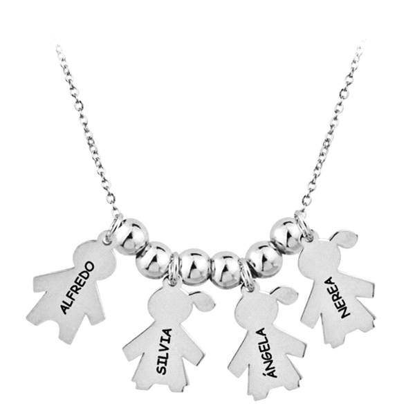 COLLAR 3 NIÑAS + 1 NIÑO PLATA 1ª LEY ROD                                                            