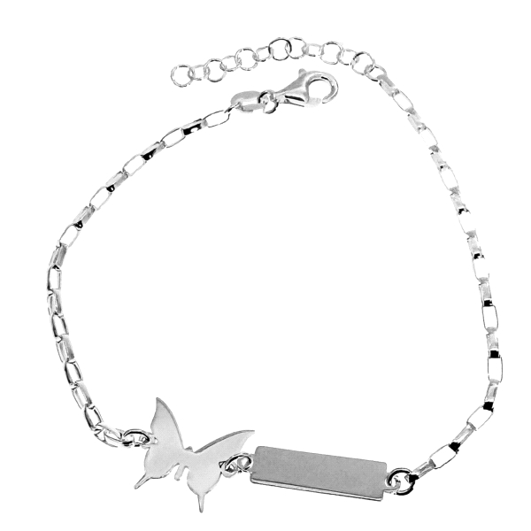 PULSERA MARIPOSA + PLACA BRILLO PLATA 1ª                                                            