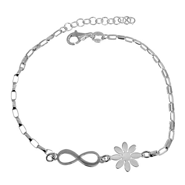 PULSERA INFINITO + FLOR BRILLO PLATA 1ª                                                             