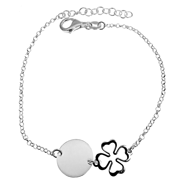 PULSERA TREBOL + PLACA DISCO PLATA 1ª                                                               