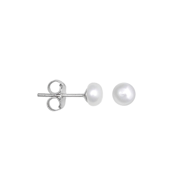PENDIENTE PERLA BOTON PLATA 1ª LEY 4 MM