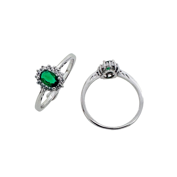 ANILLO CLASICO ESMERALDA PLATA 1ª LEY 9.                                                            