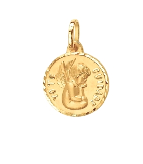 COLGANTE MEDALLA RECIÉN YO TE CUIDARE ORO 18 KTES. 13 MM. CERCO TALLADO