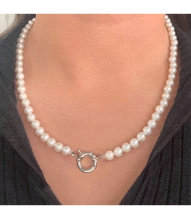 COLLAR PERLAS SHELL 6 MM PLATA 1ª LEY 50                                                            