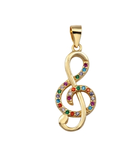 COLGANTE CLAVE SOL PLATA 1ª LEY CHAPADA ORO 22 X 11 MM.