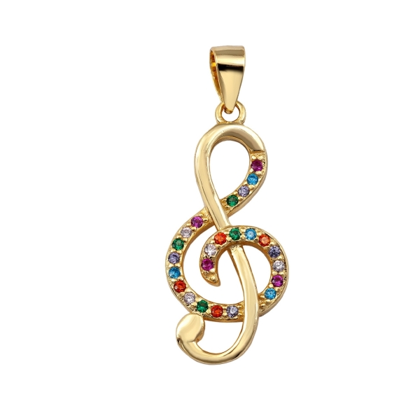 COLGANTE CLAVE SOL PLATA 1ª LEY CHAPADA ORO 22 X 11 MM.