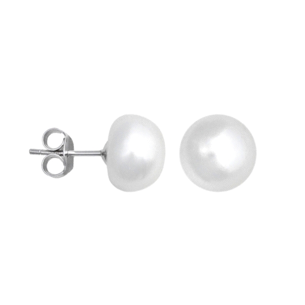 PENDIENTES PERLA BOTON PLATA 1ª LEY 10 -                                                            