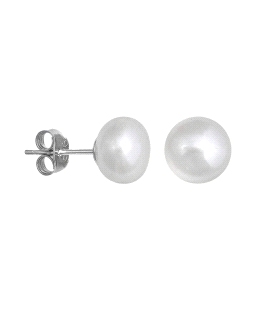 PENDIENTES PERLA BOTON PLATA 1ª LEY 9 -                                                             