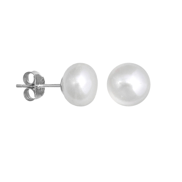 PENDIENTES PERLA BOTON PLATA 1ª LEY 9 -                                                             
