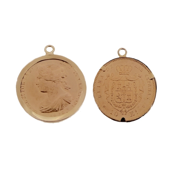 CERCO MONEDA ORO 18 KTES. 22 MM 3 GARRAS                                                            
