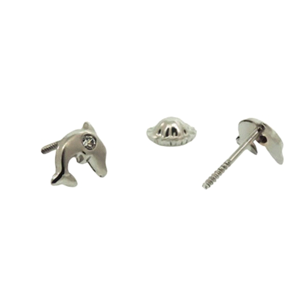 PENDIENTES DELFIN ORO BLANCO 18 KTES.                                                               