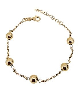 PULSERA CADENA ROLO + BOLAS  6 MM. PLATA                                                            