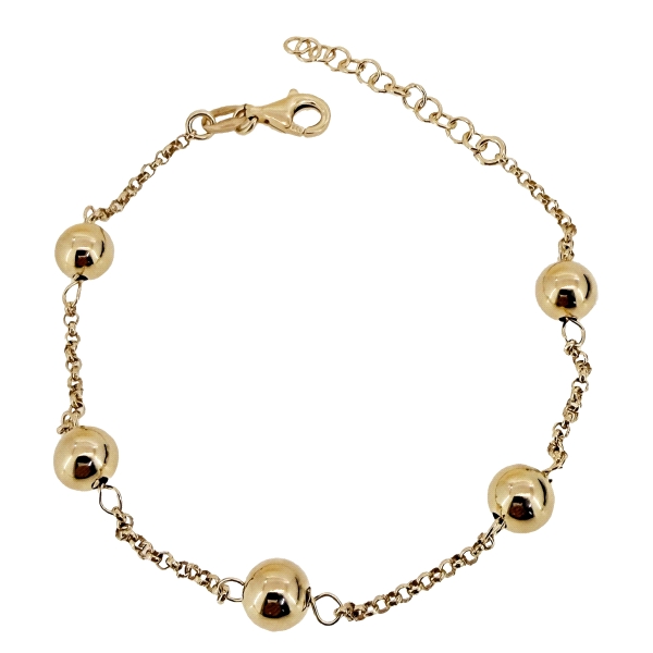 PULSERA CADENA ROLO + BOLAS  6 MM. PLATA                                                            