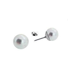 PENDIENTES PERLA SHELL PLATA 1ª LEY 11 M                                                            
