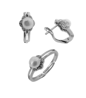 PENDIENTE COMUNION Y ANILLO PERLA PLATA