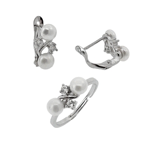 PENDIENTE COMUNION Y ANILLO PERLA PLATA