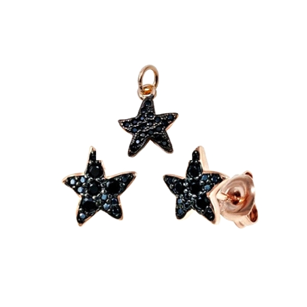PENDIENTE ESTRELLA PLATA ROSA 1ª LEY ZIR